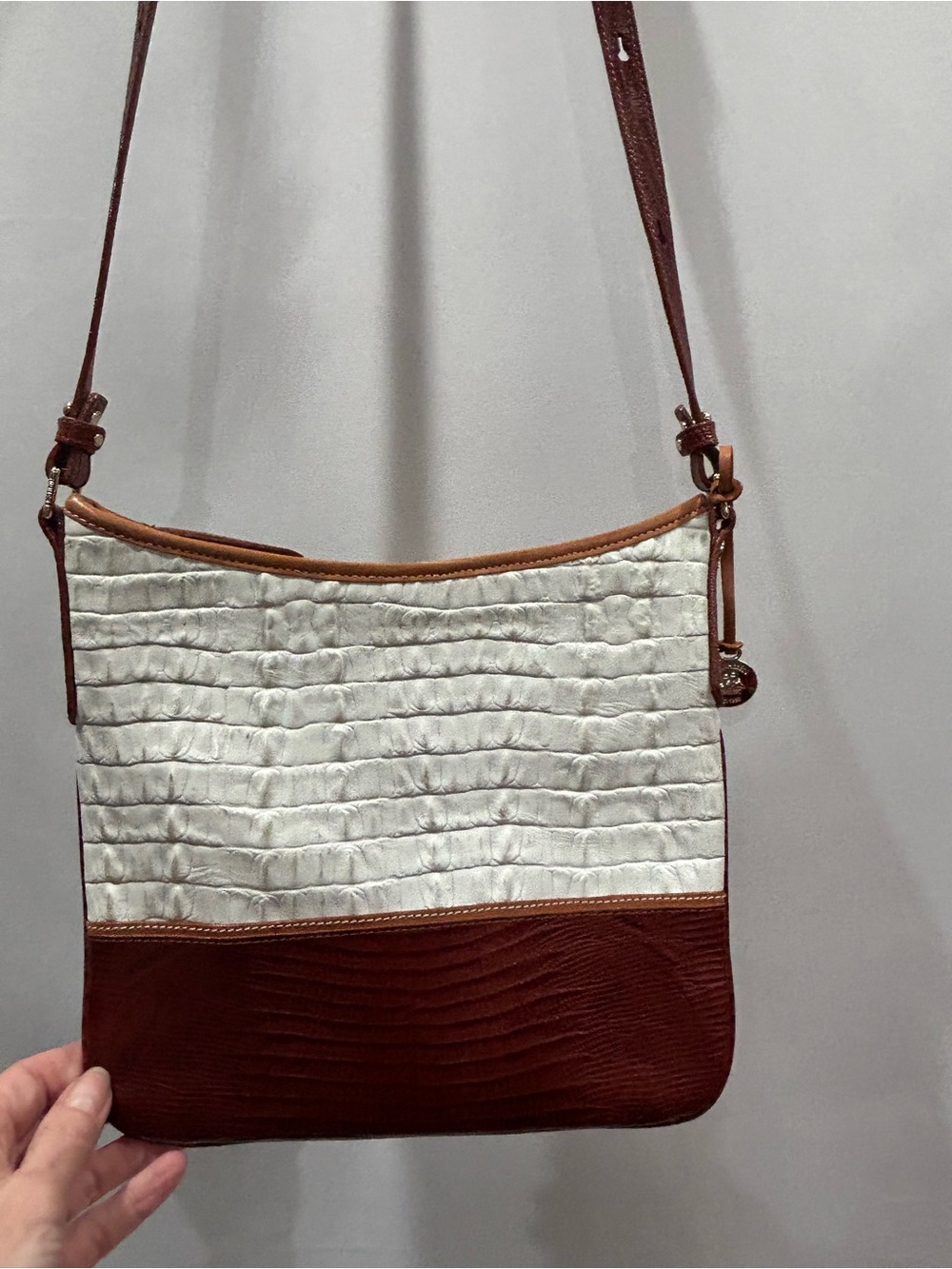 Brahmin Jody Crossbody Bag in White and Brown Aztec style 2 textures LN